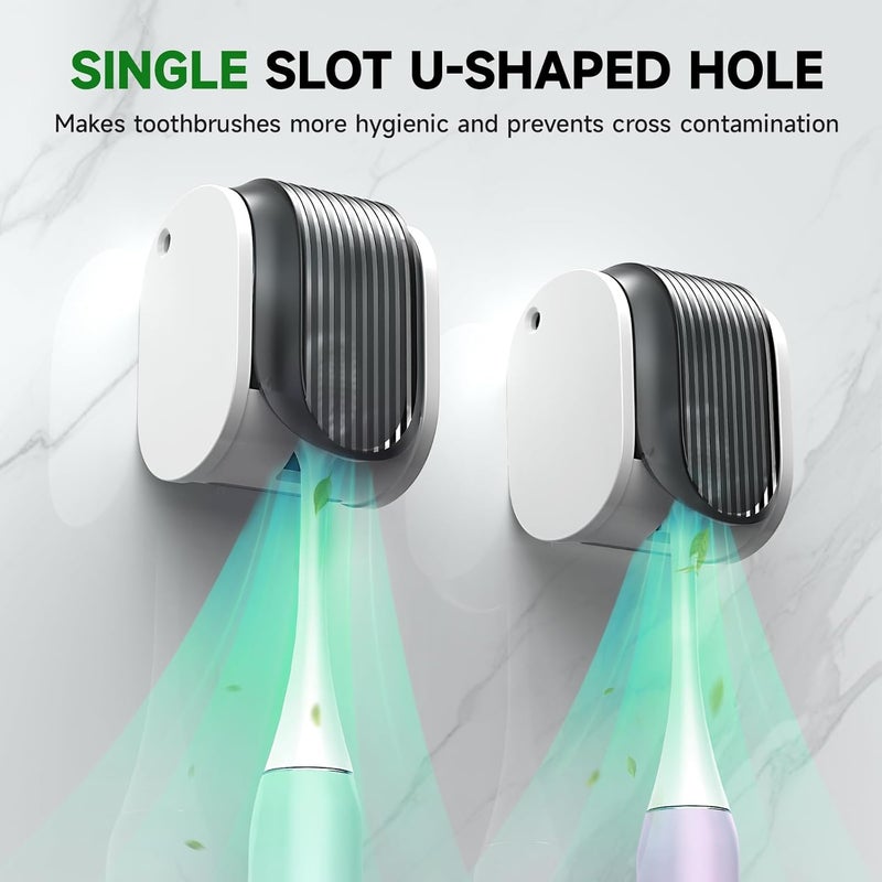 LUWUIDEN 2 Pcs Toothbrush Holders Wall Mounted, Single Slot Design, Shower Self Adhesive Wall Mounted Toothbrush Holder with Cover, Waterproof and Dustproof, Suitable for Bathroom, Family, Travel (Grey) - Image 3